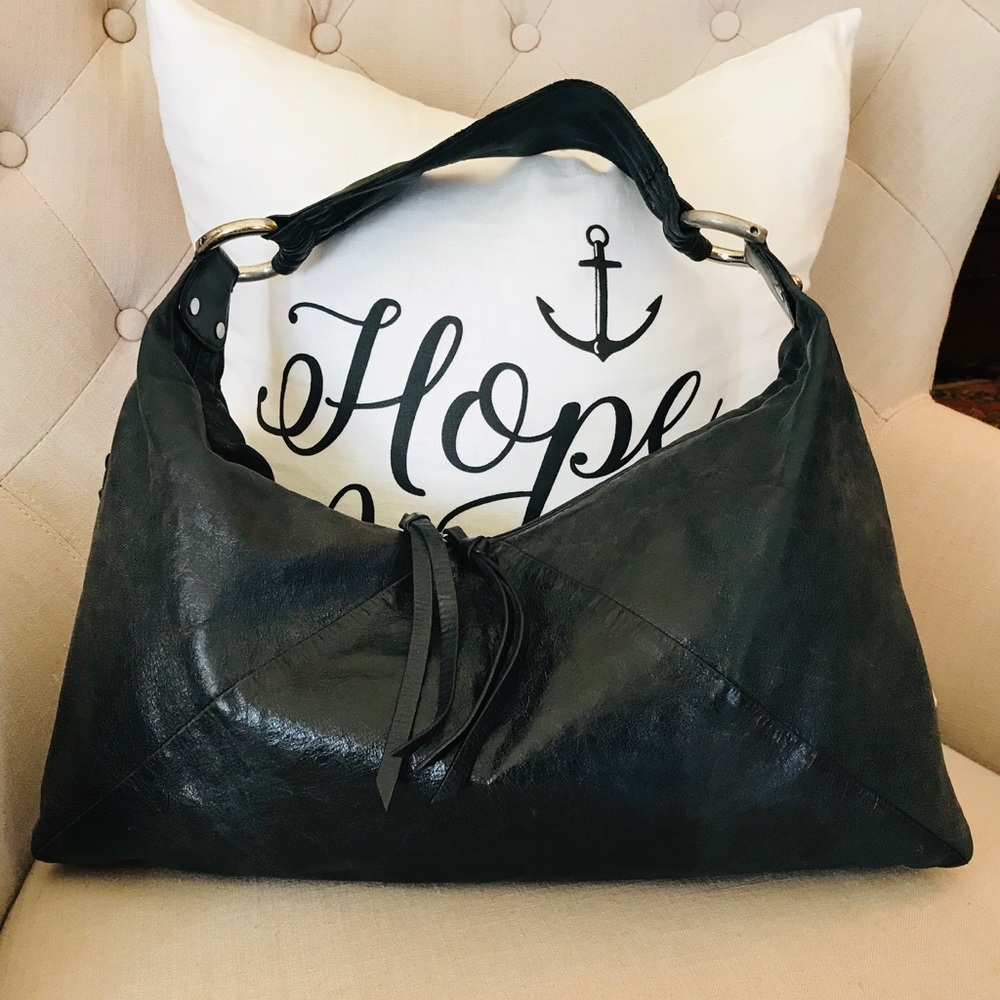 HOBO Black Silver Tassel Leather Shoulder Handbag